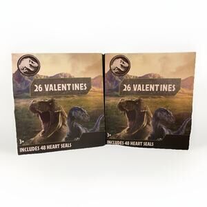 Jurassic World Valentine Cards 26ct w/ 48 Stickers Each Classroom Lot of 2